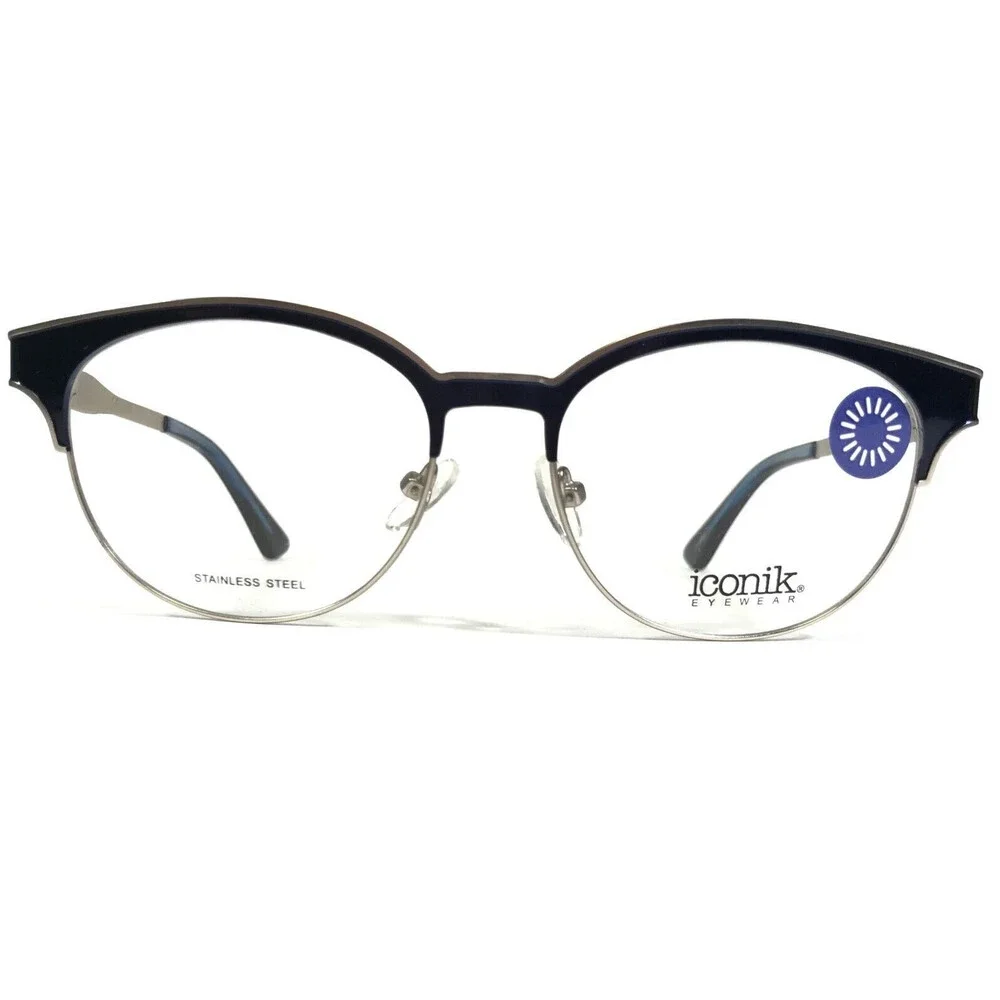 Iconik Eyeglasses Frames Helen C01 Blue Gold Round Full Rim 52-16-140